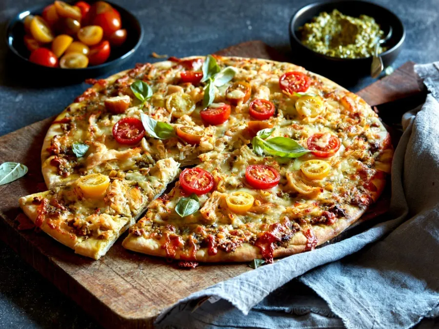 Sandwich Press Chicken Pesto Pizza