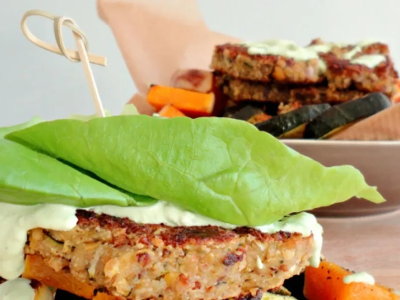 Veggie burgers and grilled vegetables