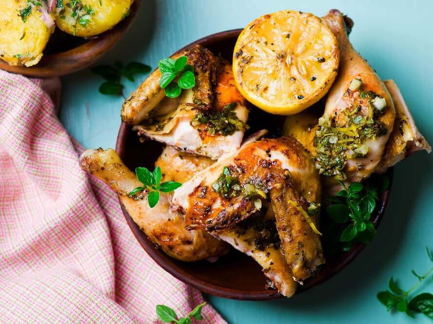 Butterflied chicken with lemon and oregano