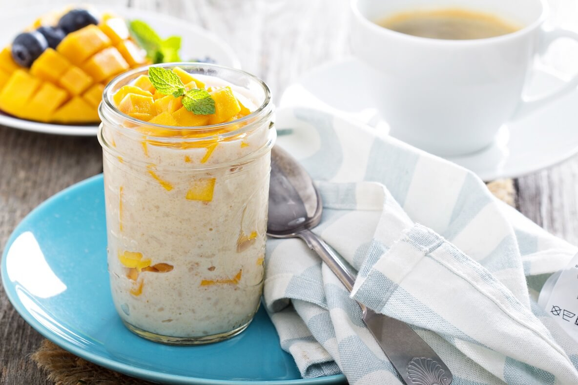 Mango and lime rice pudding