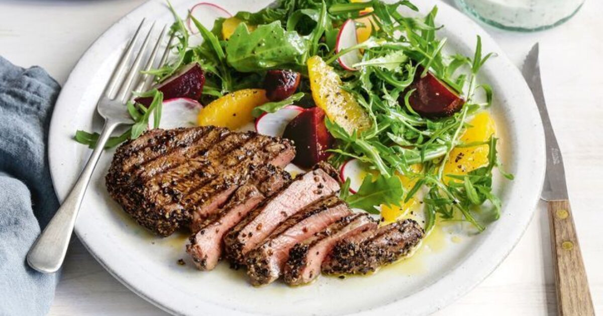 Healthy Pepper-crusted beef with beetroot salad Recipe | No Money No Time