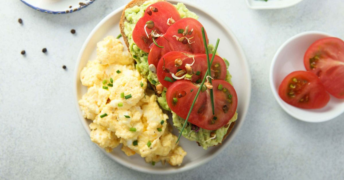 Healthy Microwavable Scrambled Eggs with Spinach, Tomato and Avocado