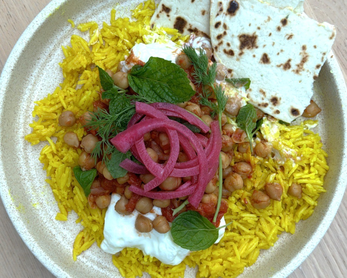 Spiced Chickpeas with Coconut and Turmeric Rice